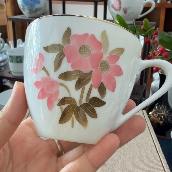 醴陵釉下手绘含笑花咖啡杯微瑕