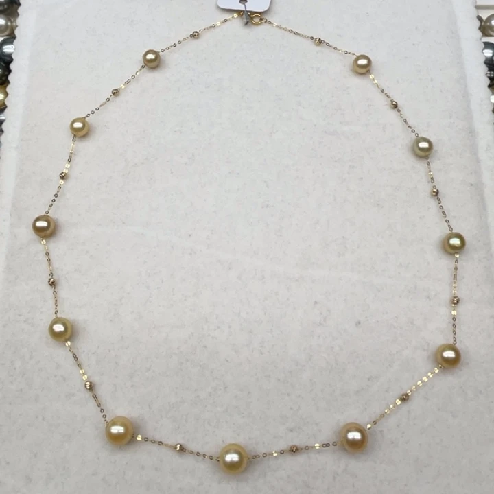 18K金镶嵌项链海水珍珠南洋金珠满天星