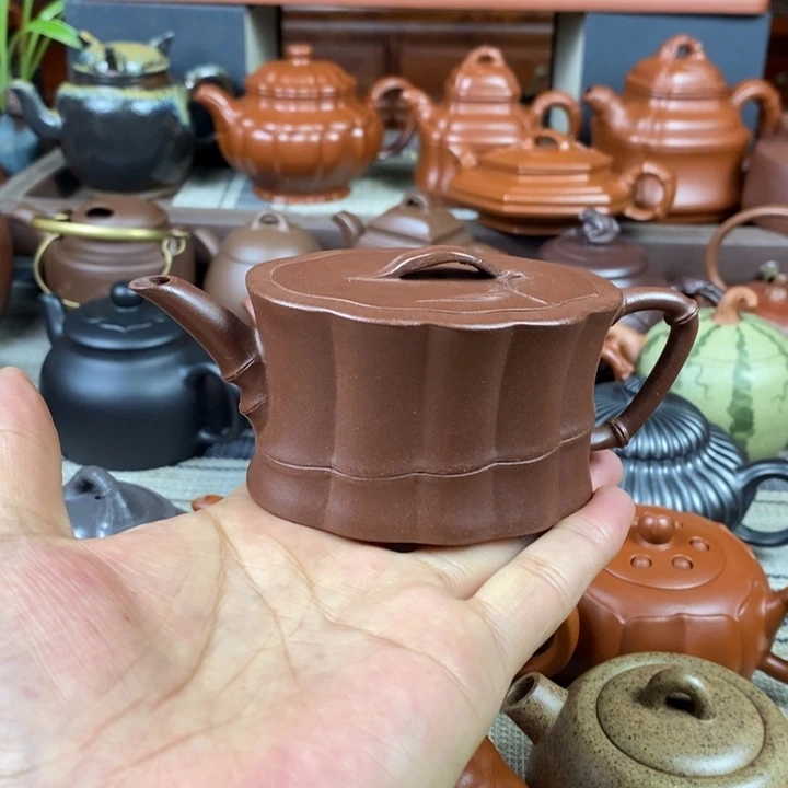 紫砂茶壶一梱竹130cc原矿老紫泥特价