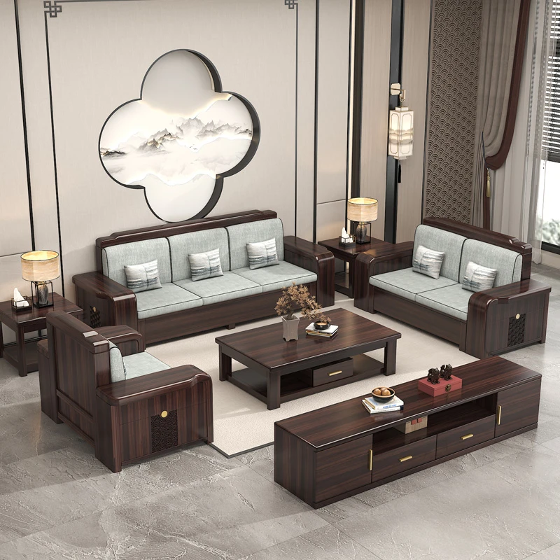 新中式紫金檀榫卯工艺实木沙发客厅别墅沙发茶几电视柜组合家用
