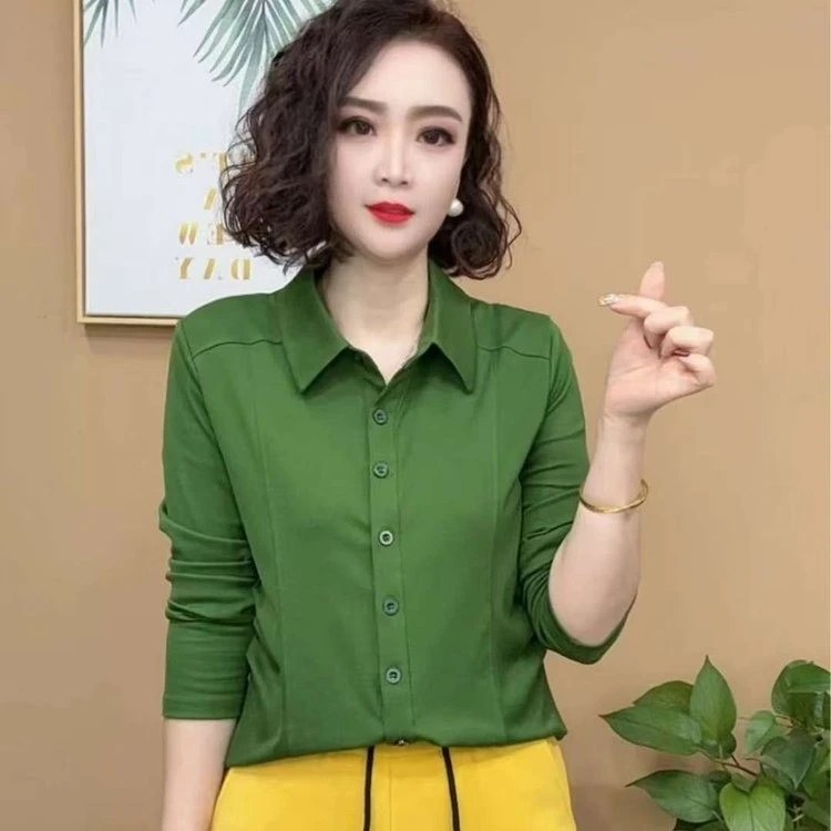 2025极简风吸汗长袖修身型纯色衬衫百搭上衣洋气春季女装修身#18