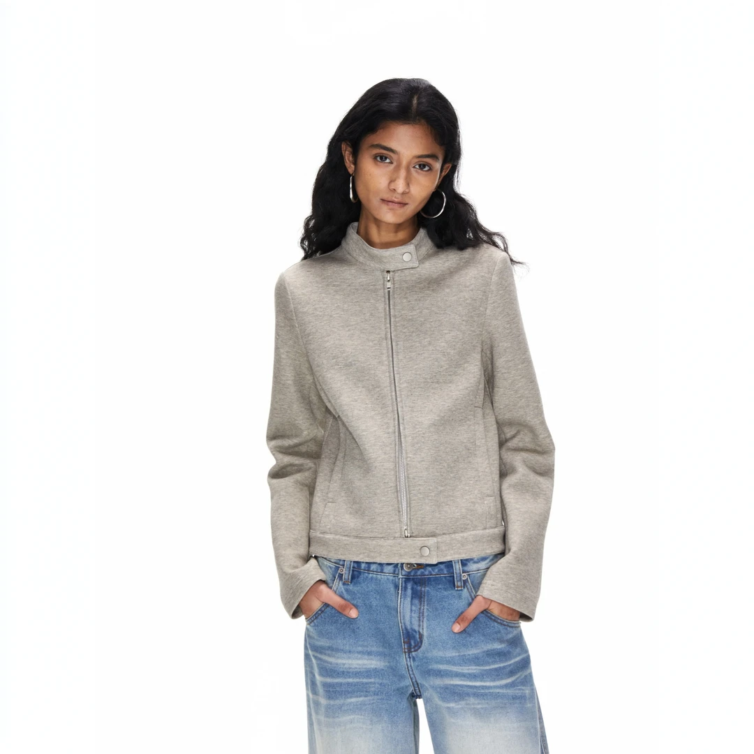 ACOSEY 双色彩纱空气层针织立领运动修身开衫卫衣外套WT9029