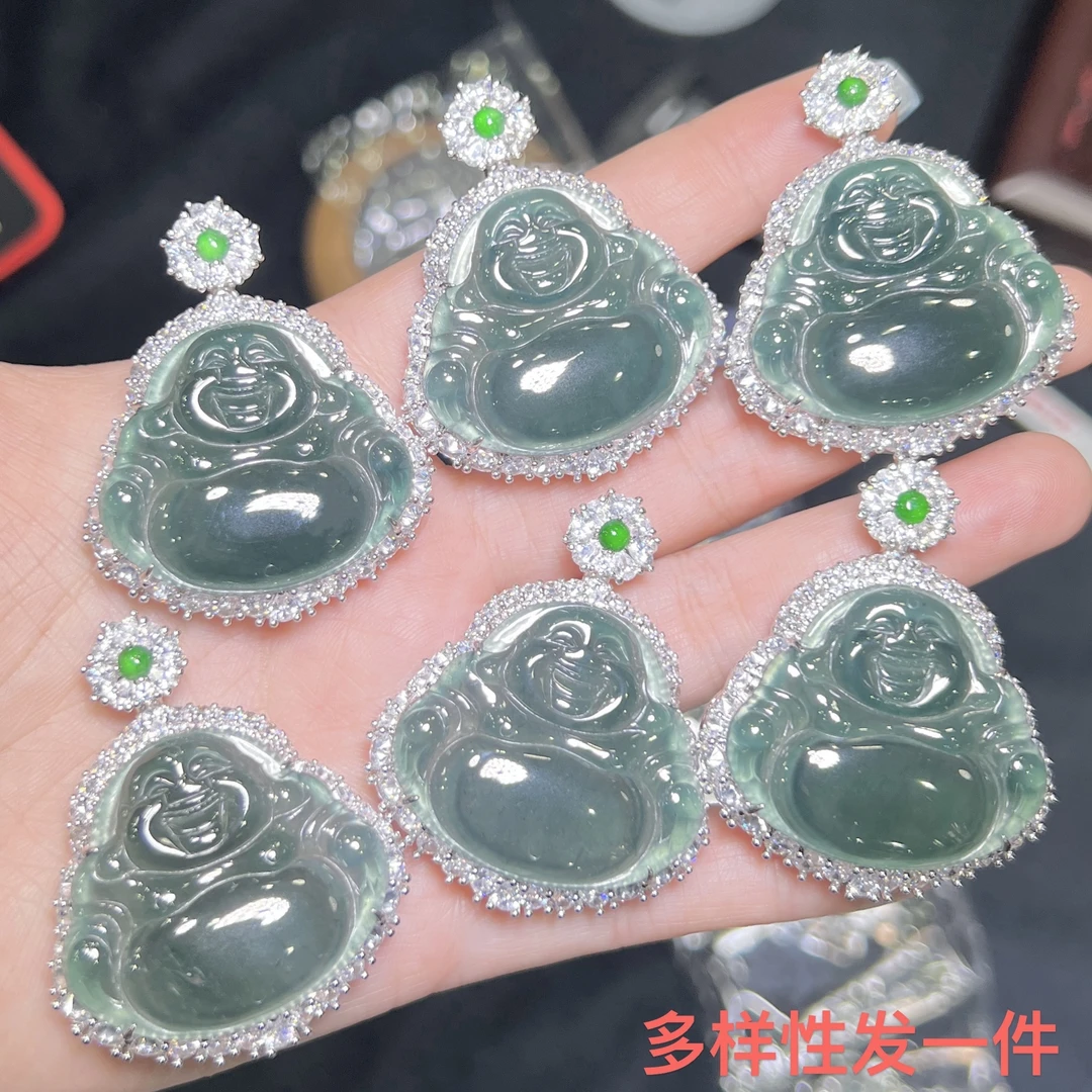 【红旭玉麟】天然翡翠A货蓝水佛公吊坠 多样性发一件