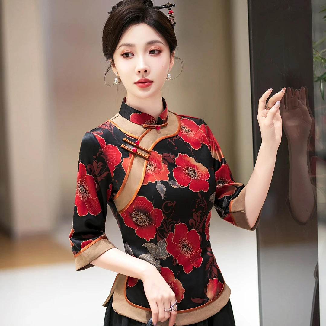 春暖花开长款小上衣国风七分袖薄款复古春夏季旗袍洋气中式小上衣