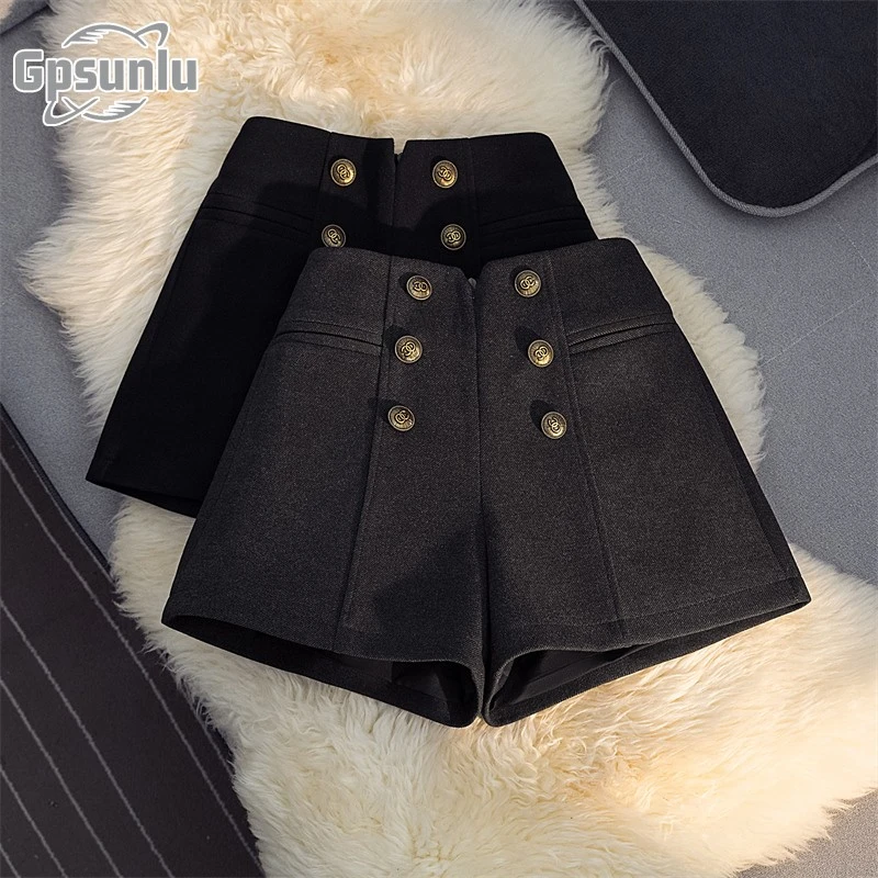 gpsunlu灰色短裤女外穿秋季新款高腰显瘦字靴裤加厚打底阔腿裤