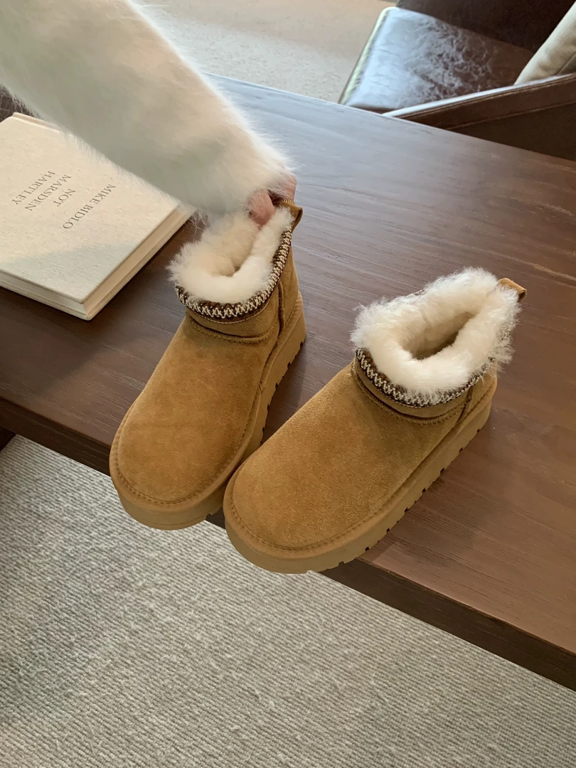 SUSU【费尔岛】复古雪地靴女冬季新款加绒百搭雪地靴8011（过道）