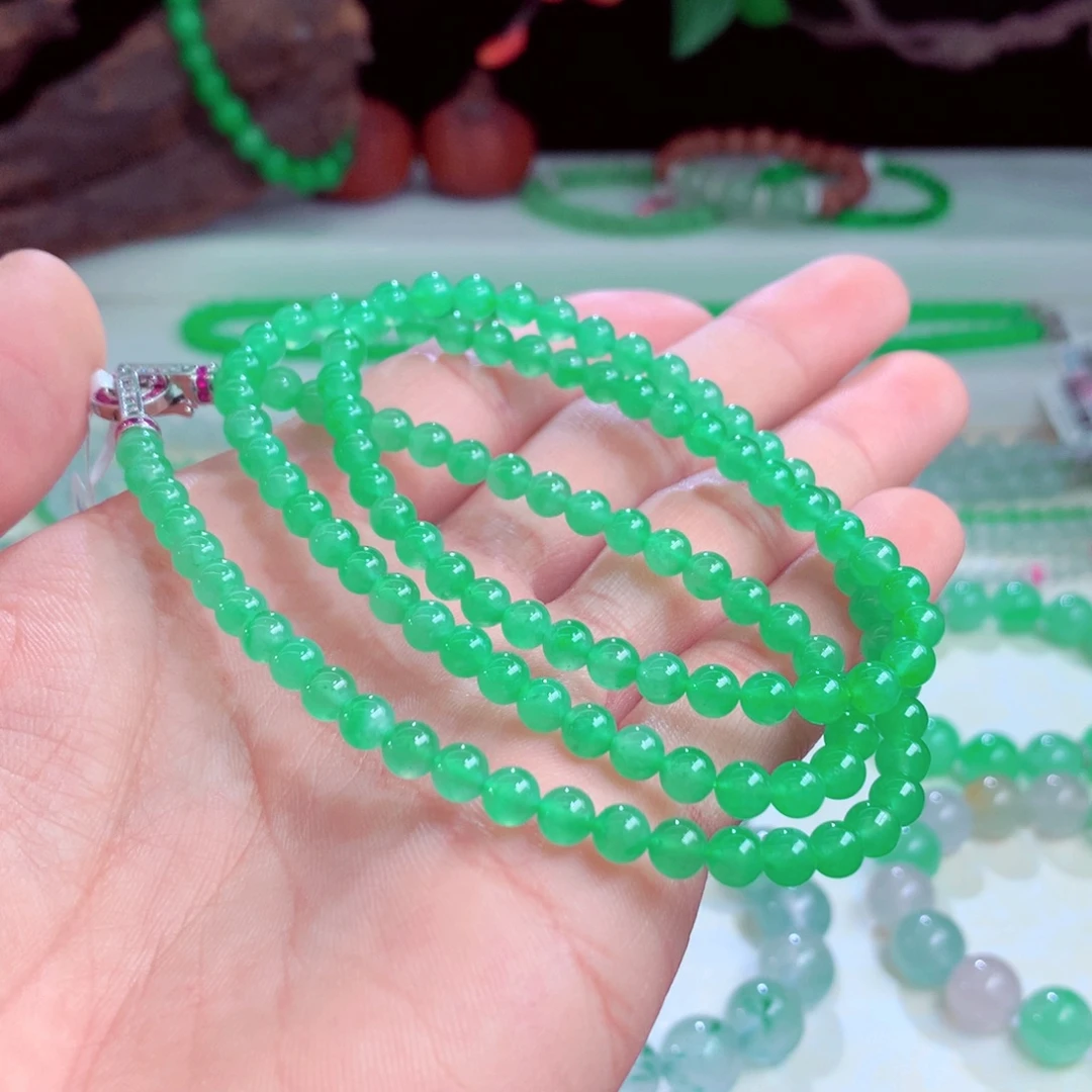 翡翠未镶嵌手链冰阳绿色项链