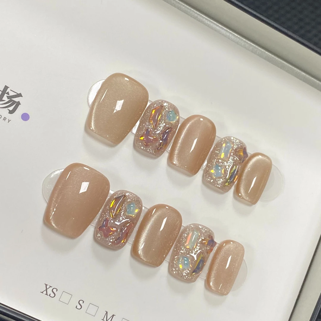 大促【灰咖】-纯手工穿戴甲温柔高级显白纯欲简约风美甲贴