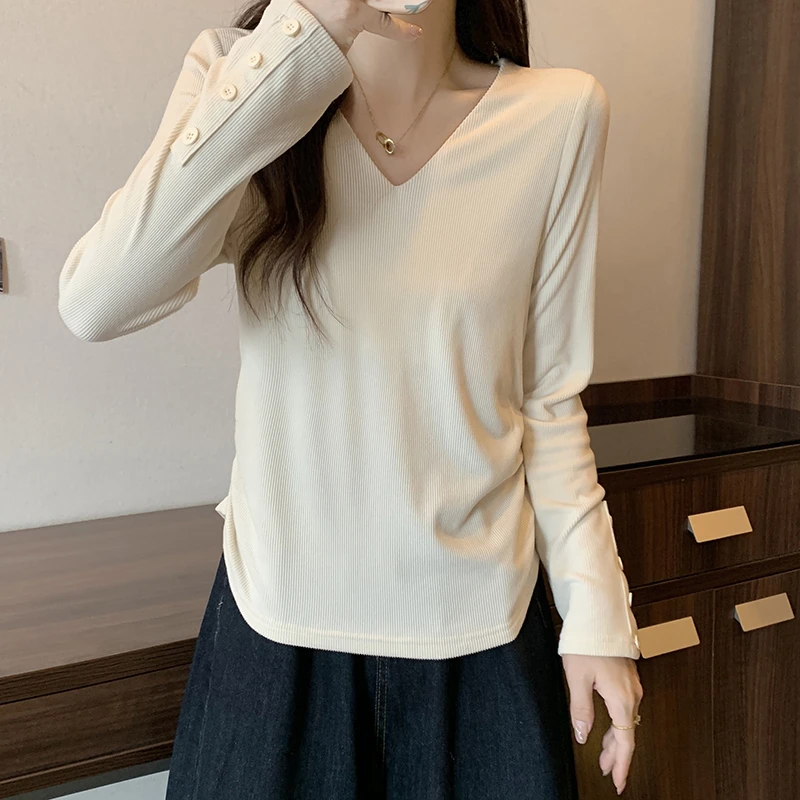 18298（6）修身秋装针织衫宽松上衣白色薄款短款毛针织衫长袖毛衣