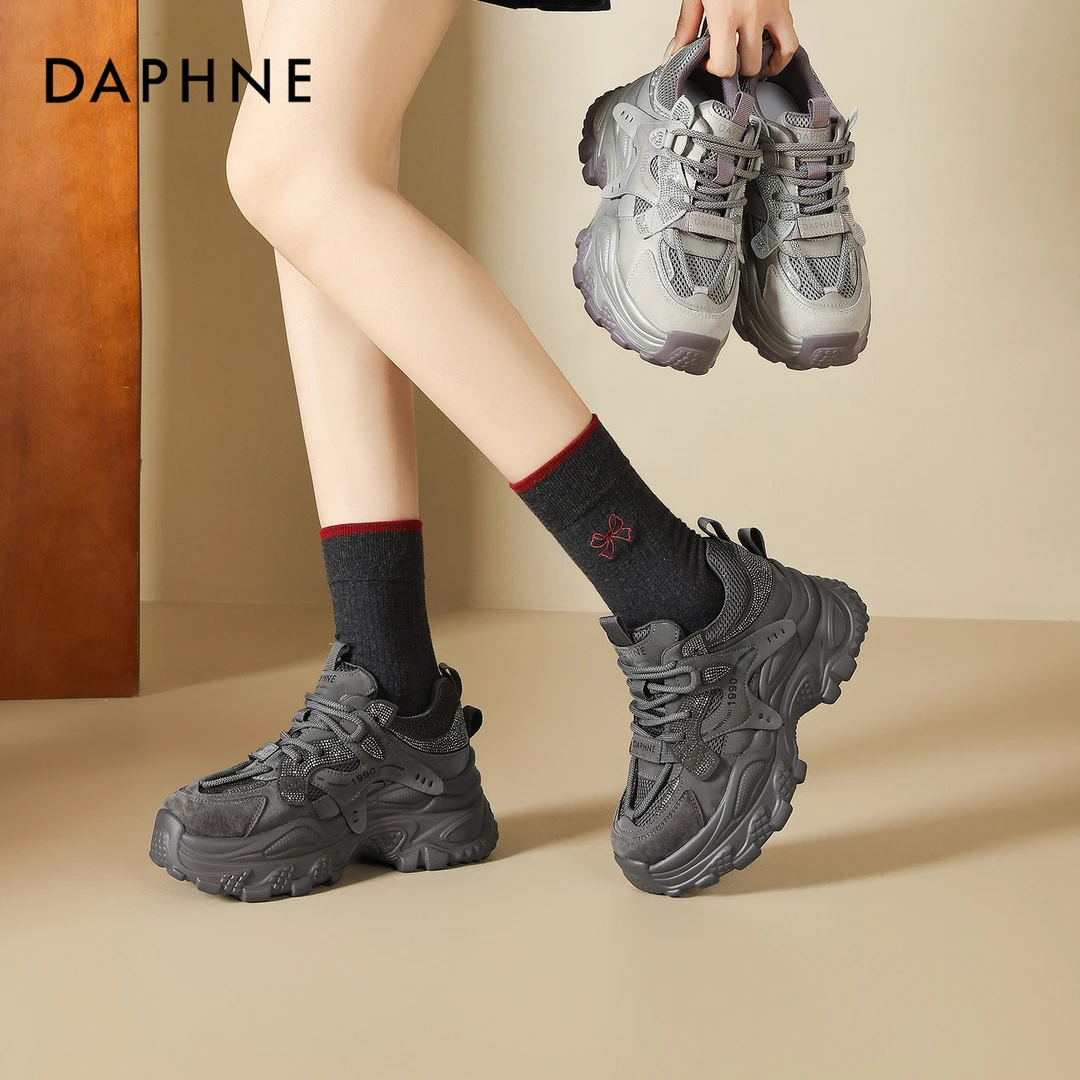 达芙妮老爹鞋女2025年新款秋季厚底增高网面透气百搭运动休闲鞋子
