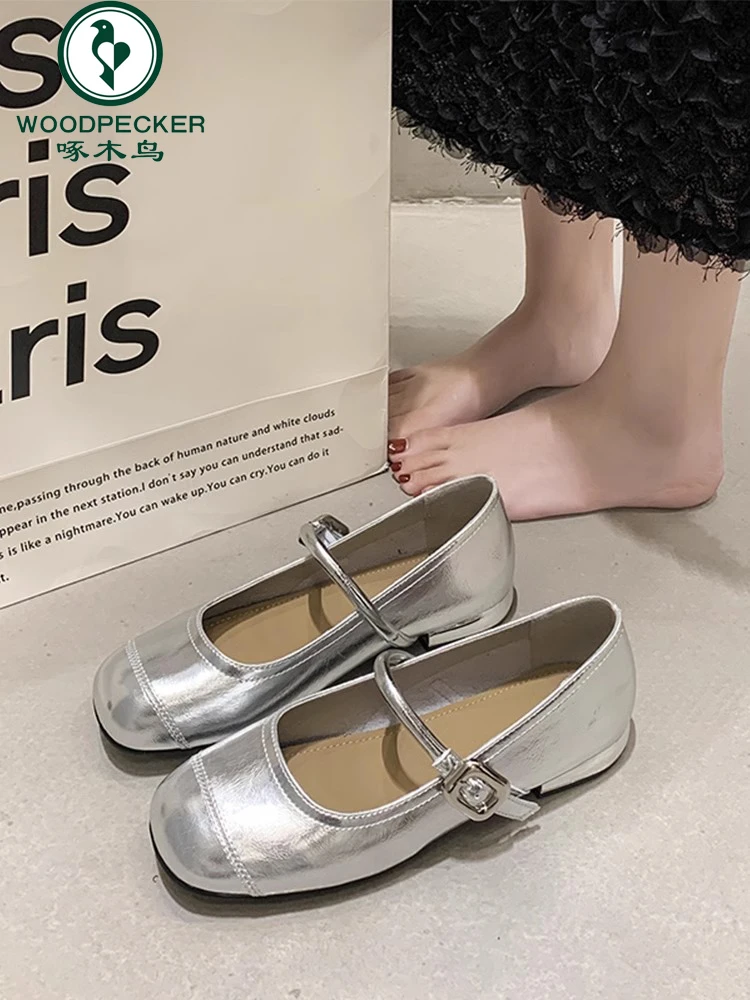 啄木鸟玛丽珍鞋女2024年春季新款圆头低跟女鞋甜美配裙子平底单鞋