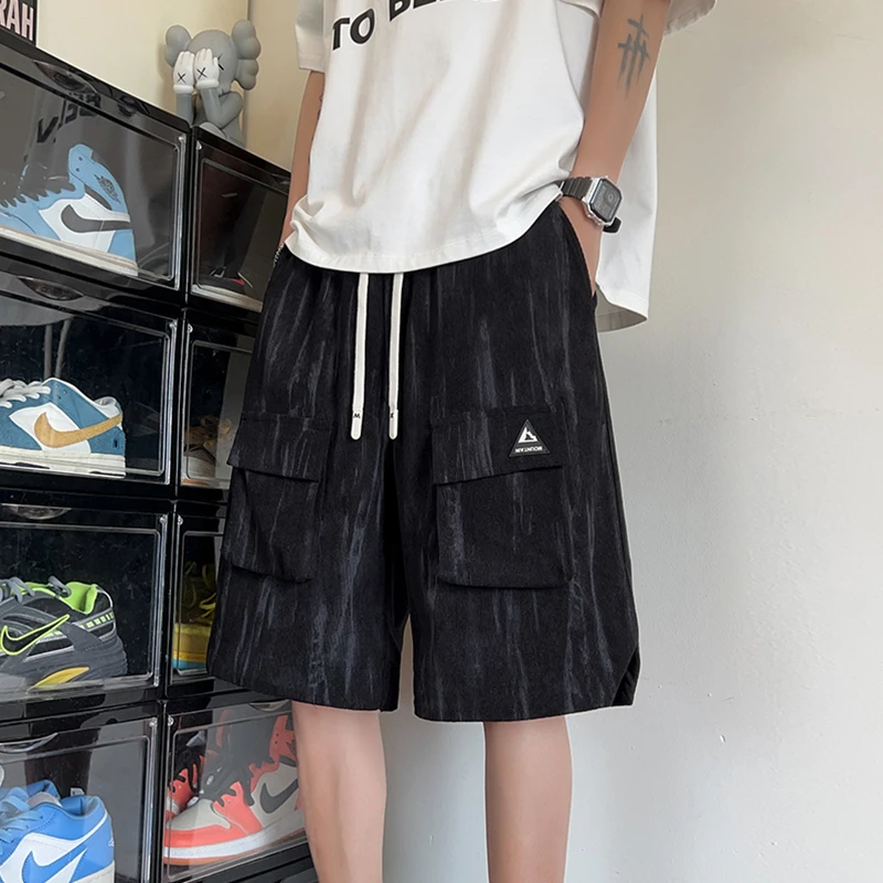 扎染工装短裤男夏季美式设计感裤子薄款百搭宽松运动裤潮流五分裤