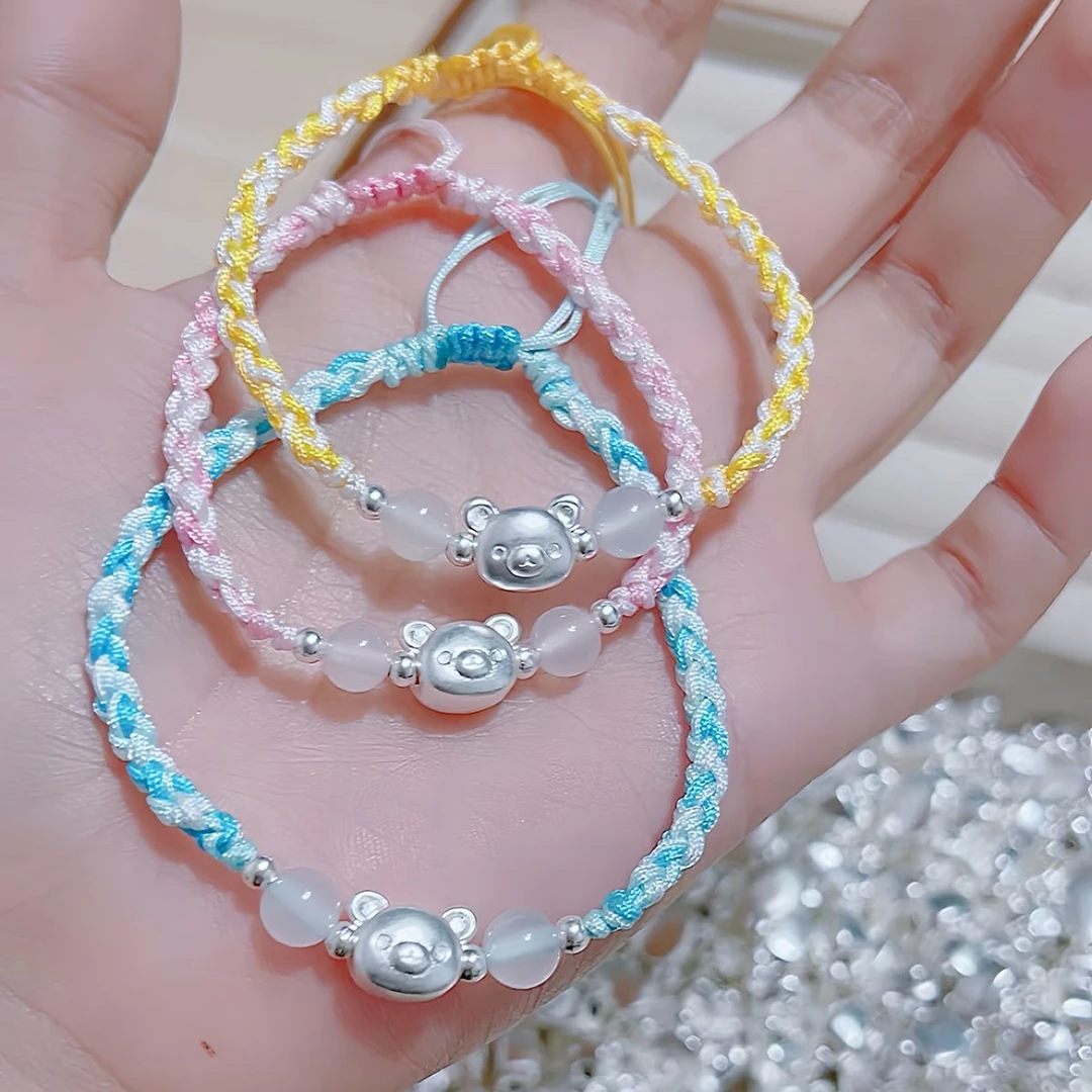 足银手链 纯银999手绳链轻松熊无忧小熊情侣闺蜜学生女友生日礼物