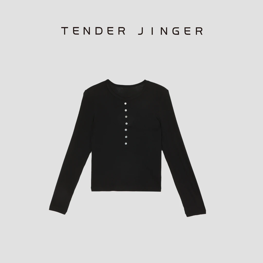 Tender Jinger｜一排扣天丝羊毛混纺长袖T恤T53JLL41417