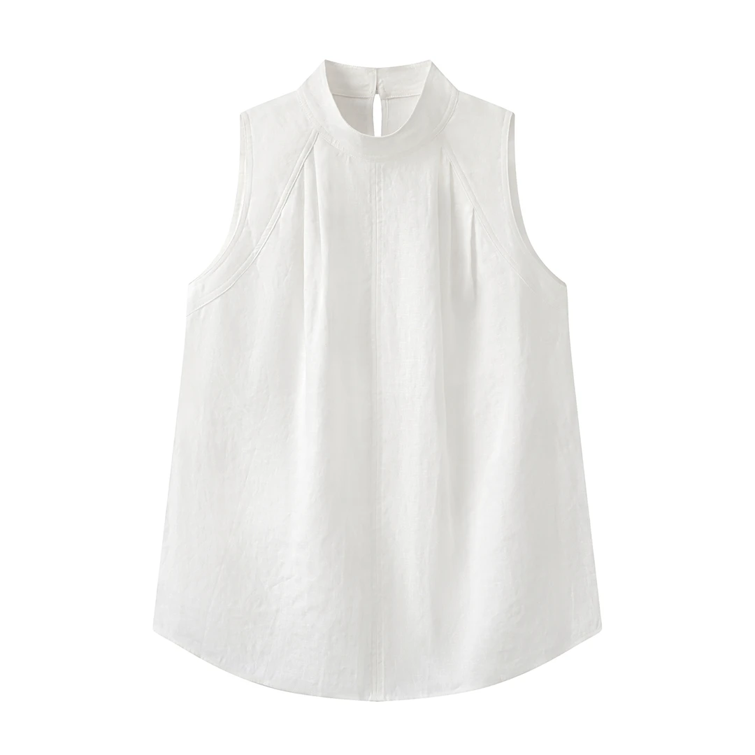 艾家2025夏季新款休闲百搭无袖气质衬衫女5011