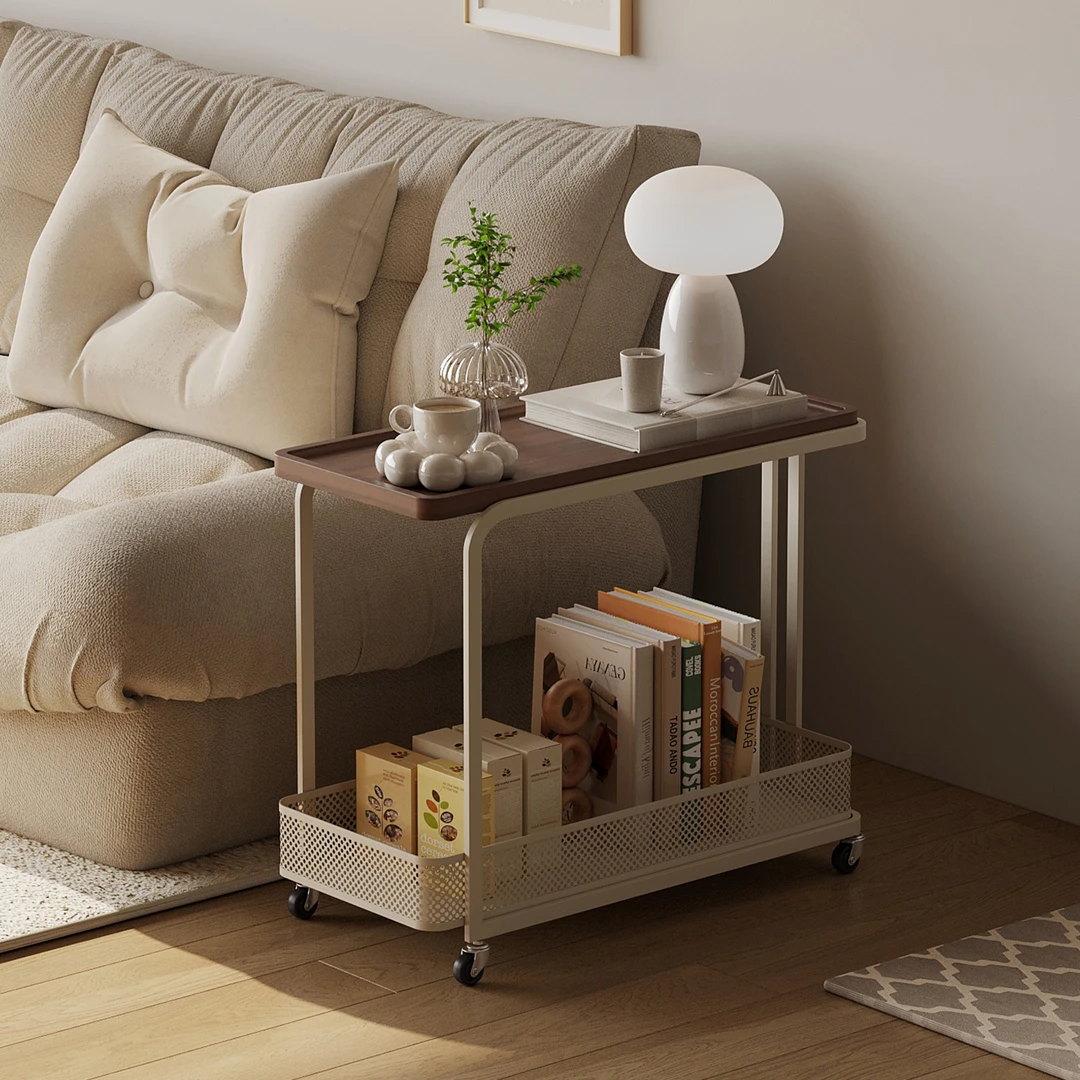 可移动边几客厅沙发侧边零食置物推车中古风小户型家用收纳小茶几