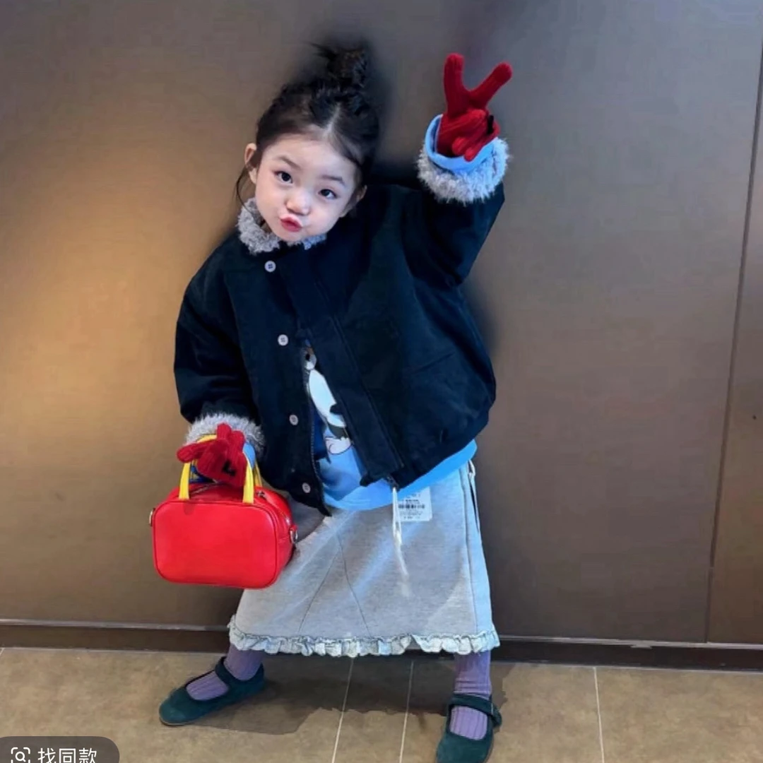 儿童秋冬新款套装女童中小童韩版加绒外套休闲绒韩版半身裙套装潮