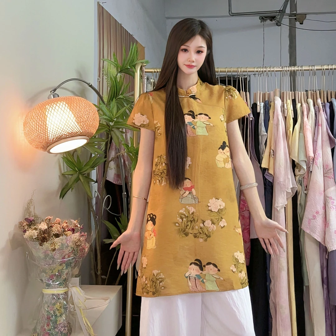 [中长衫]新中式中长衫上衣女装轻薄透气舒适套头衫