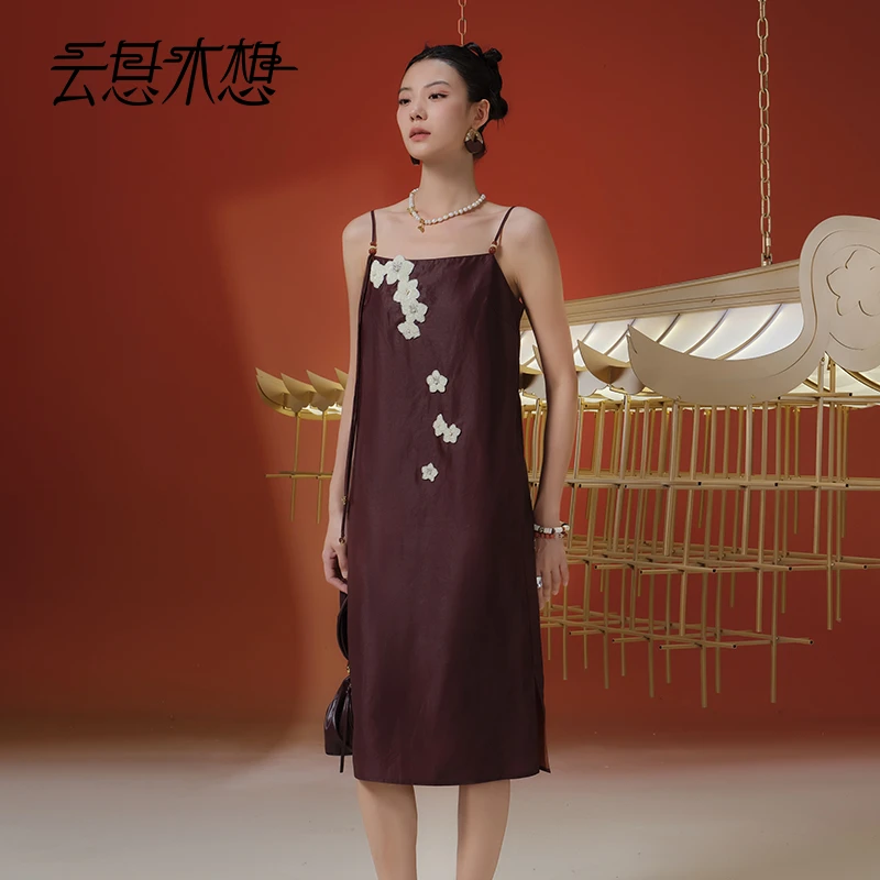 Ysimo-X云思木想 醒狮戏棉 红云纱珠绣钉珠100桑蚕丝连衣裙13443