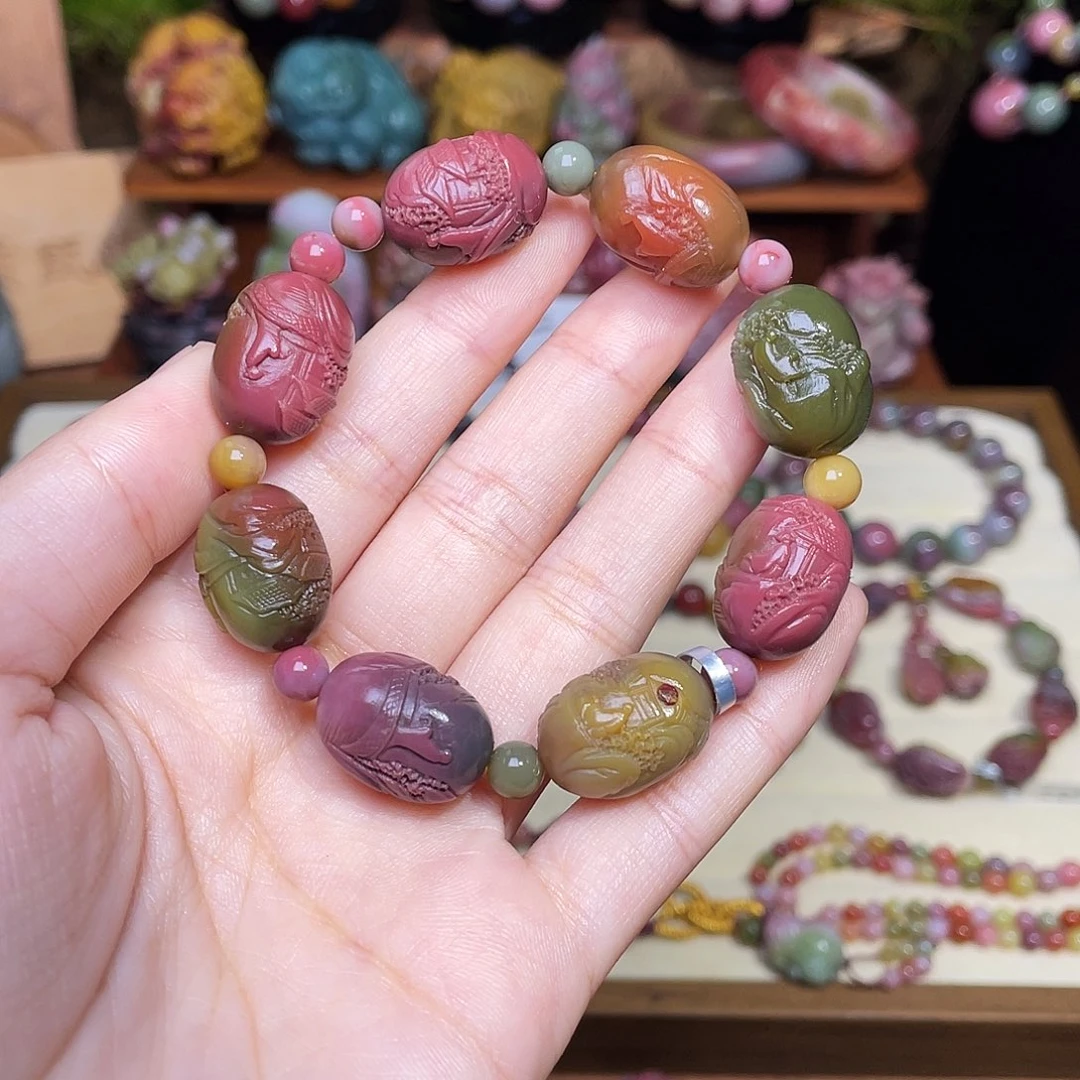 玛瑙/玉髓未镶嵌手串盐源玛瑙苏工山水老矿料蛋蛋手串