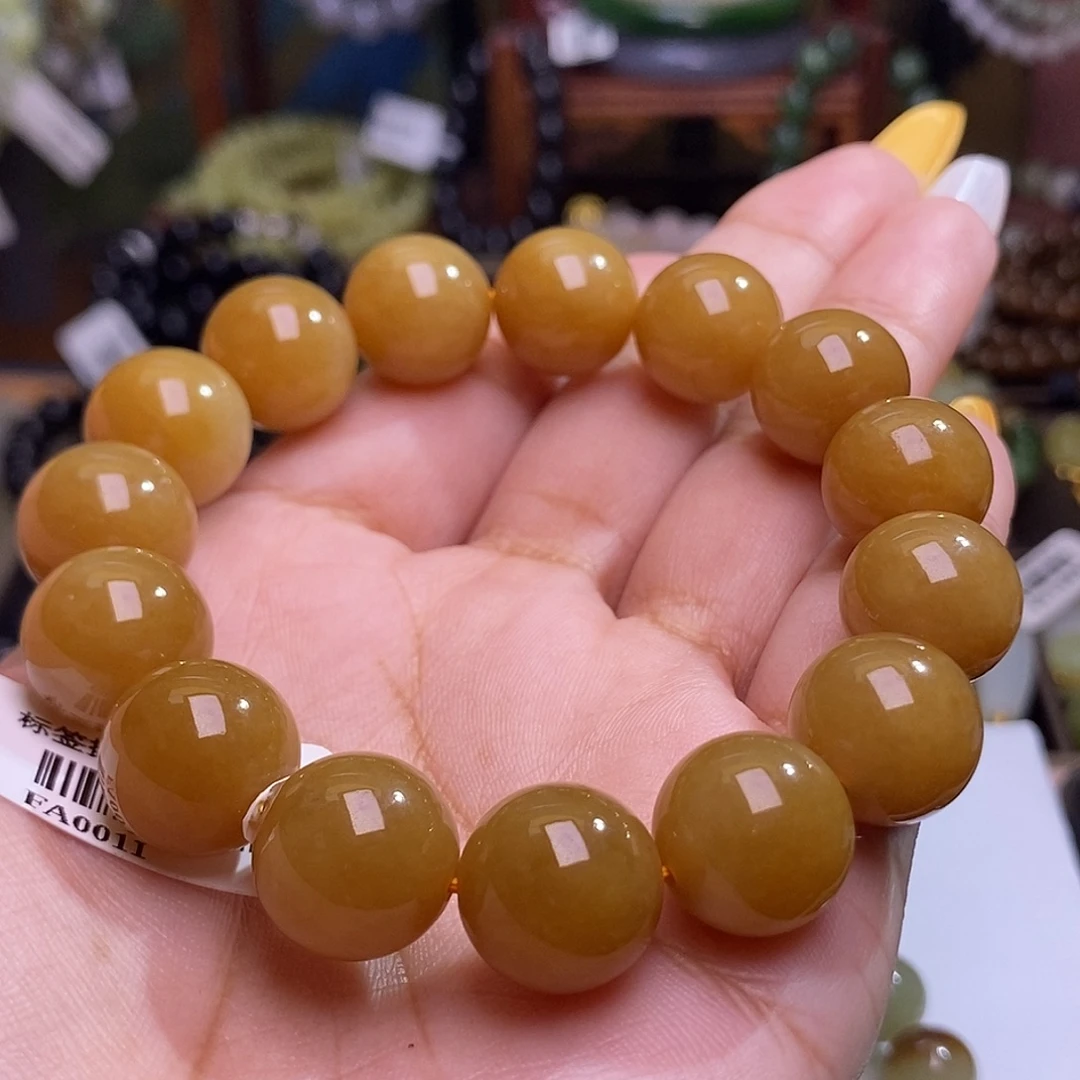 锦***鲤和田玉未镶嵌颈饰且末糖料老矿料收藏毕业级约14mm手串