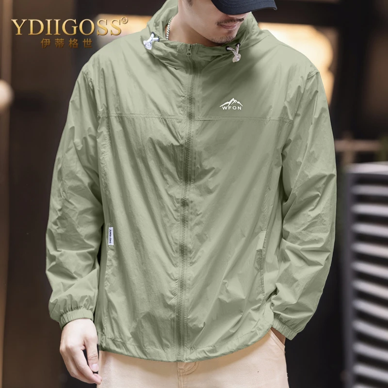 YDIIGOSS防晒衣男夏新款透气户外防紫外线宽松连帽工装夹克外套
