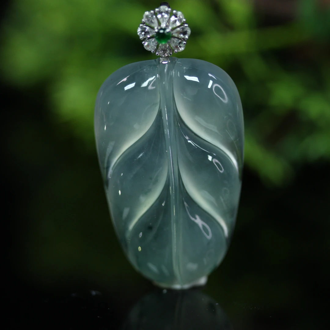 117天然缅甸翡翠A货18k镶飘花金枝玉叶吊坠/1229702/拍卖