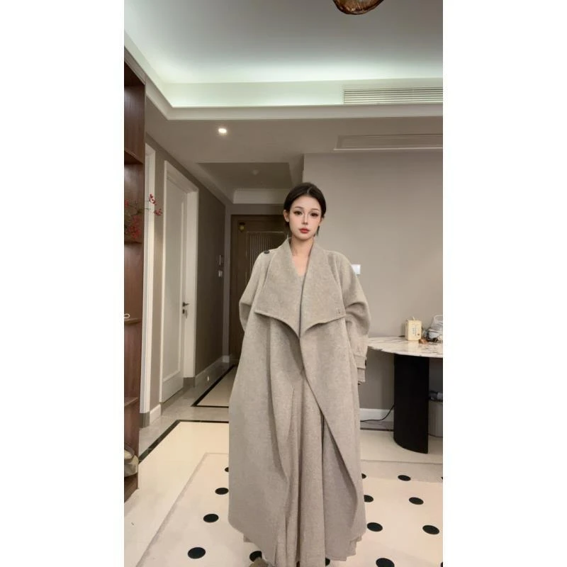 盐风凌语 25年冬款气质休闲长款大衣双面羊毛大衣外套女装