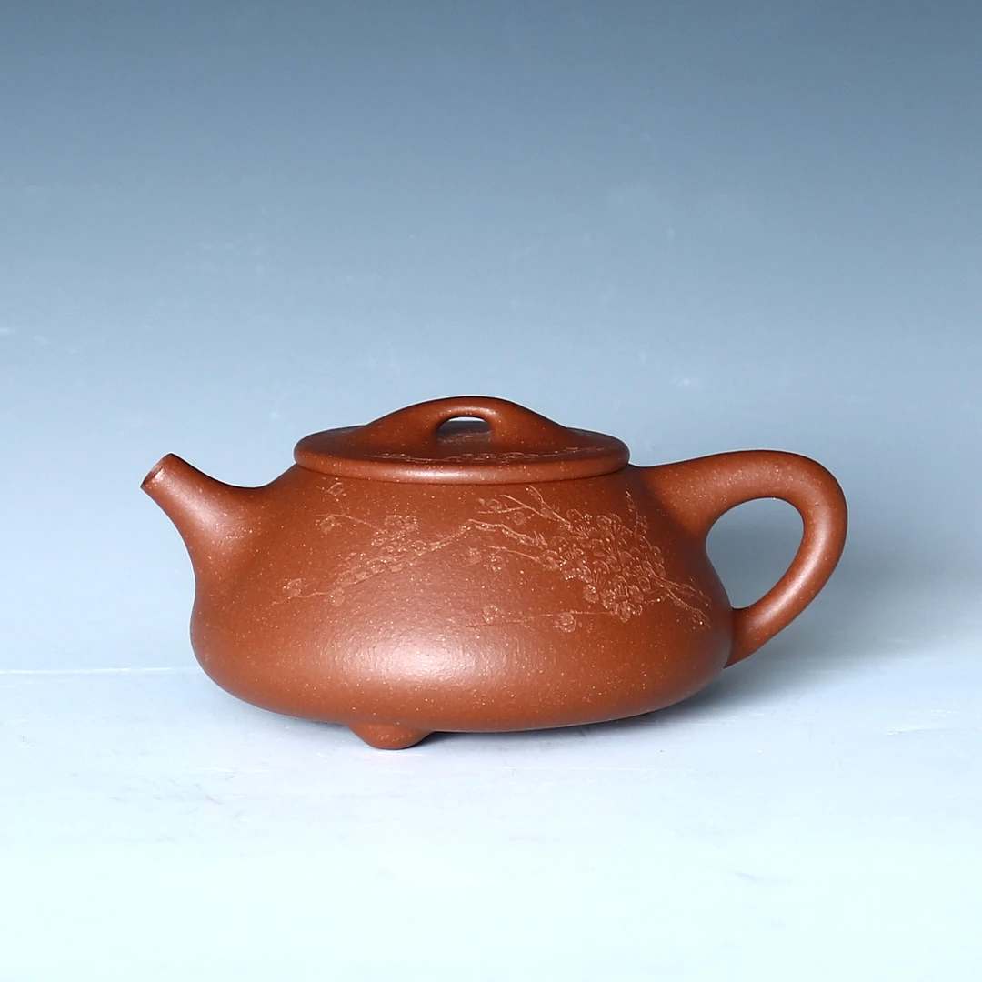 紫砂壶原矿降坡泥子冶石瓢壶通刻梅花纯手工制作通天孔出水包邮