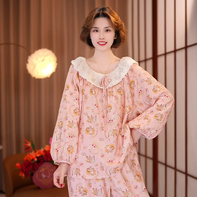 芙蓉世家【公主~套装】春秋新品纯棉100舒适家居服套装可外穿