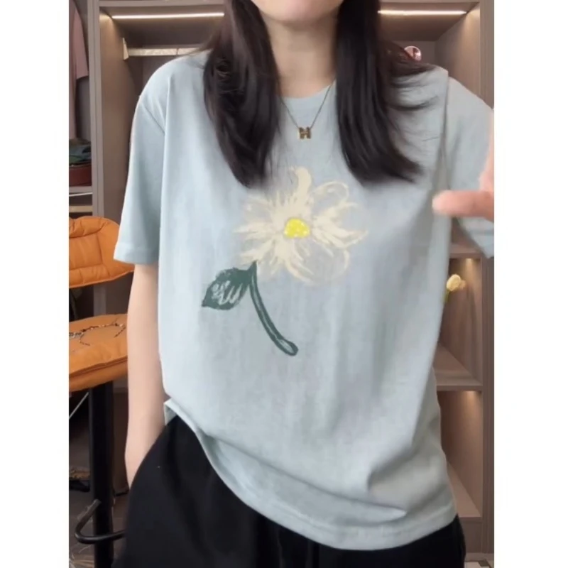 【花影】新款百搭时尚印花薄款凉快正肩短袖T恤LK2505226