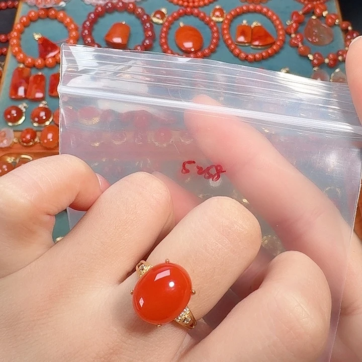 南红玛瑙银S925镶嵌戒指