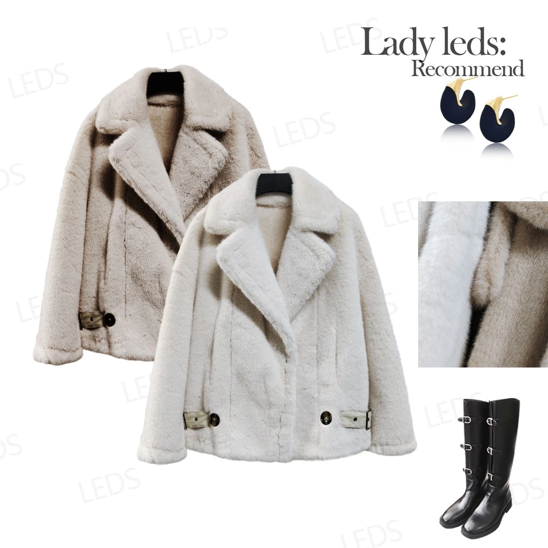 LEDS 24061冬季新款轻奢气质短款夹克版毛毛外套