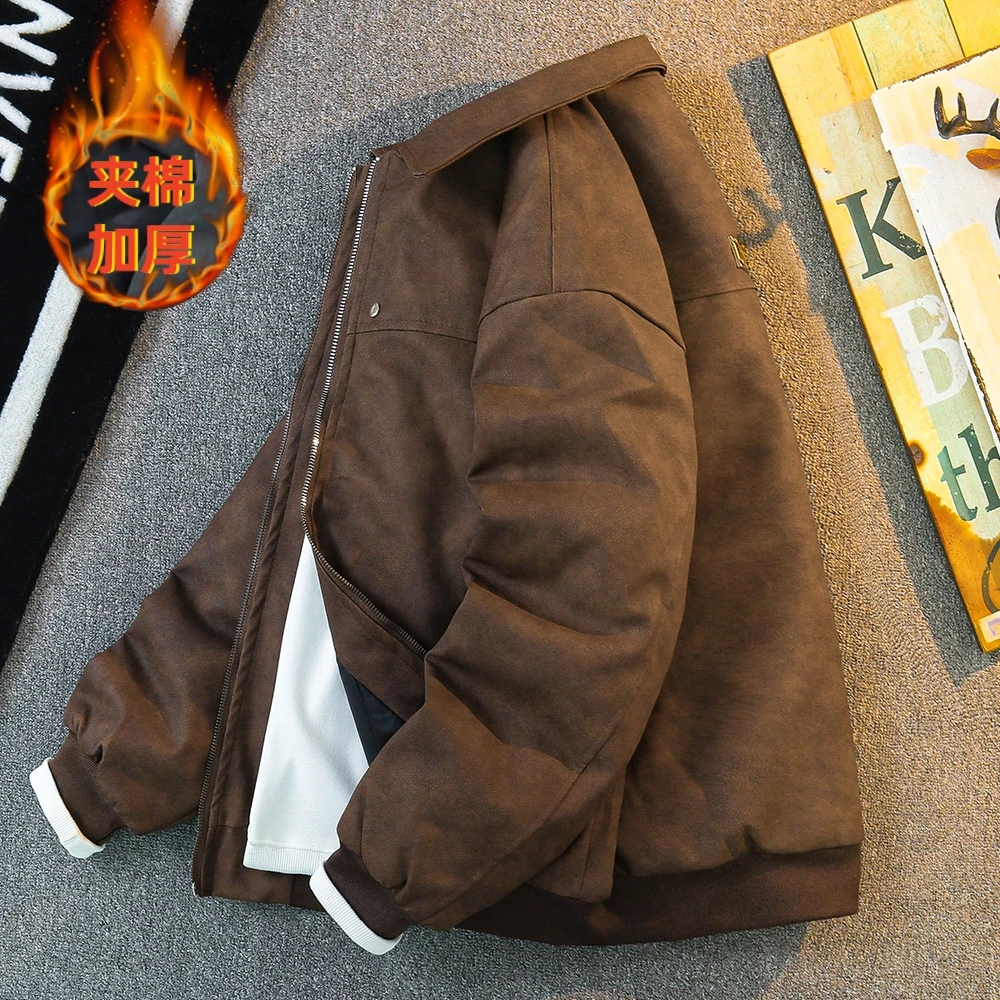 秋冬保暖皮衣外套男美式复古痞帅宽松百搭高级感夹棉加厚pu皮夹克