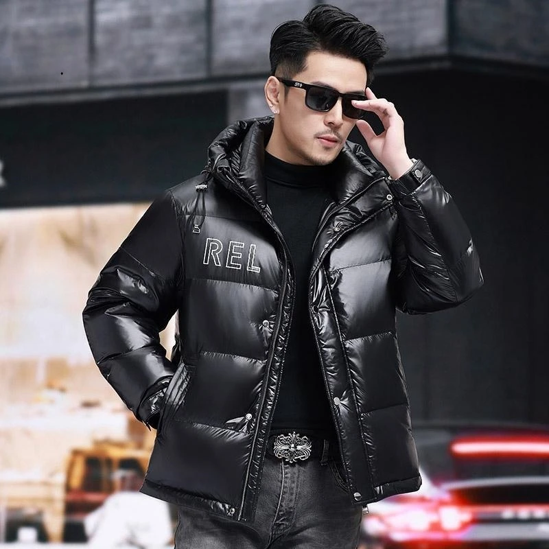 高端羽绒服男士短款亮面加厚面包服2025新款冬季新款免洗保暖外套