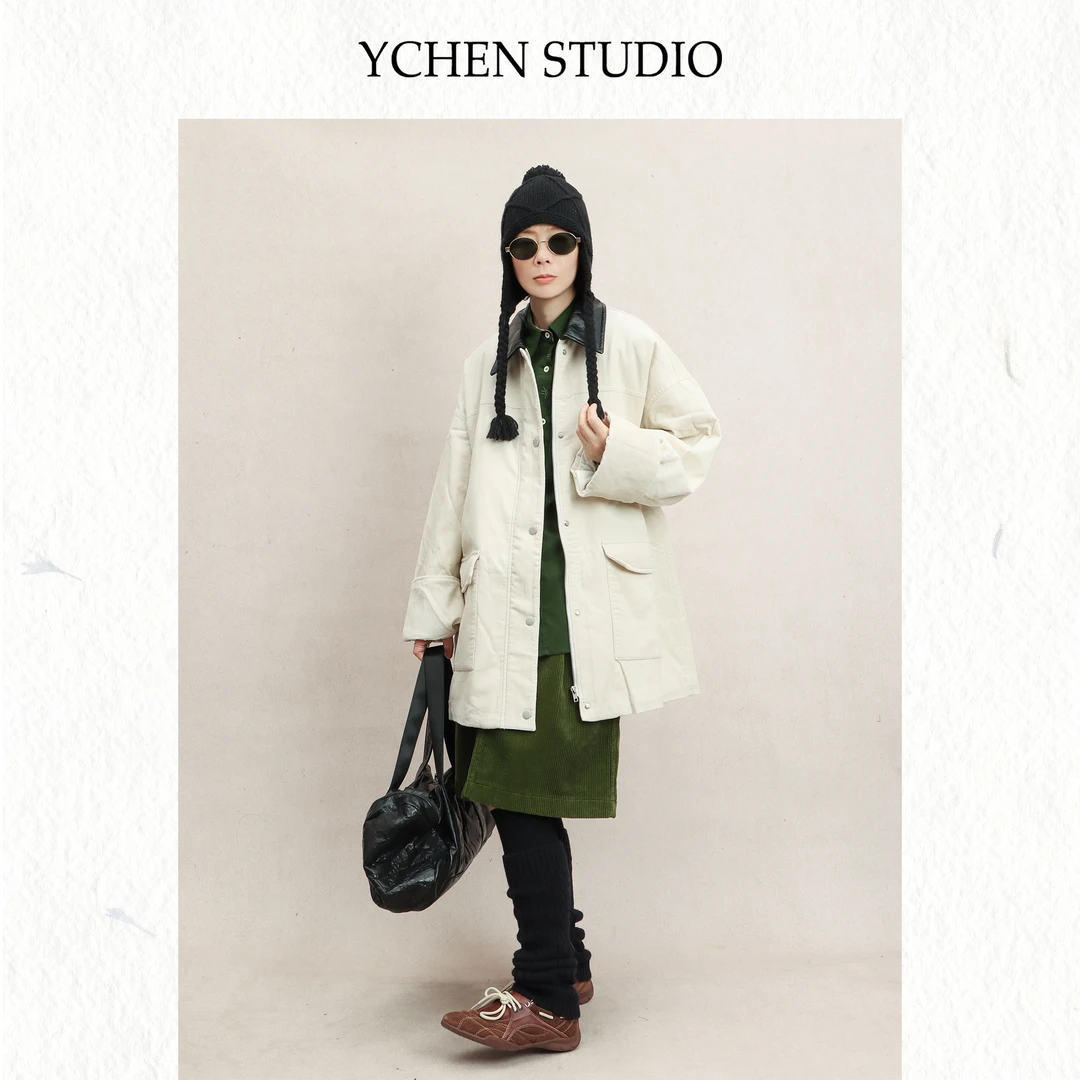 秀文~【温莎往事】冬季新款夹棉灯芯绒复古巴恩工装风衣外套AQ1715M