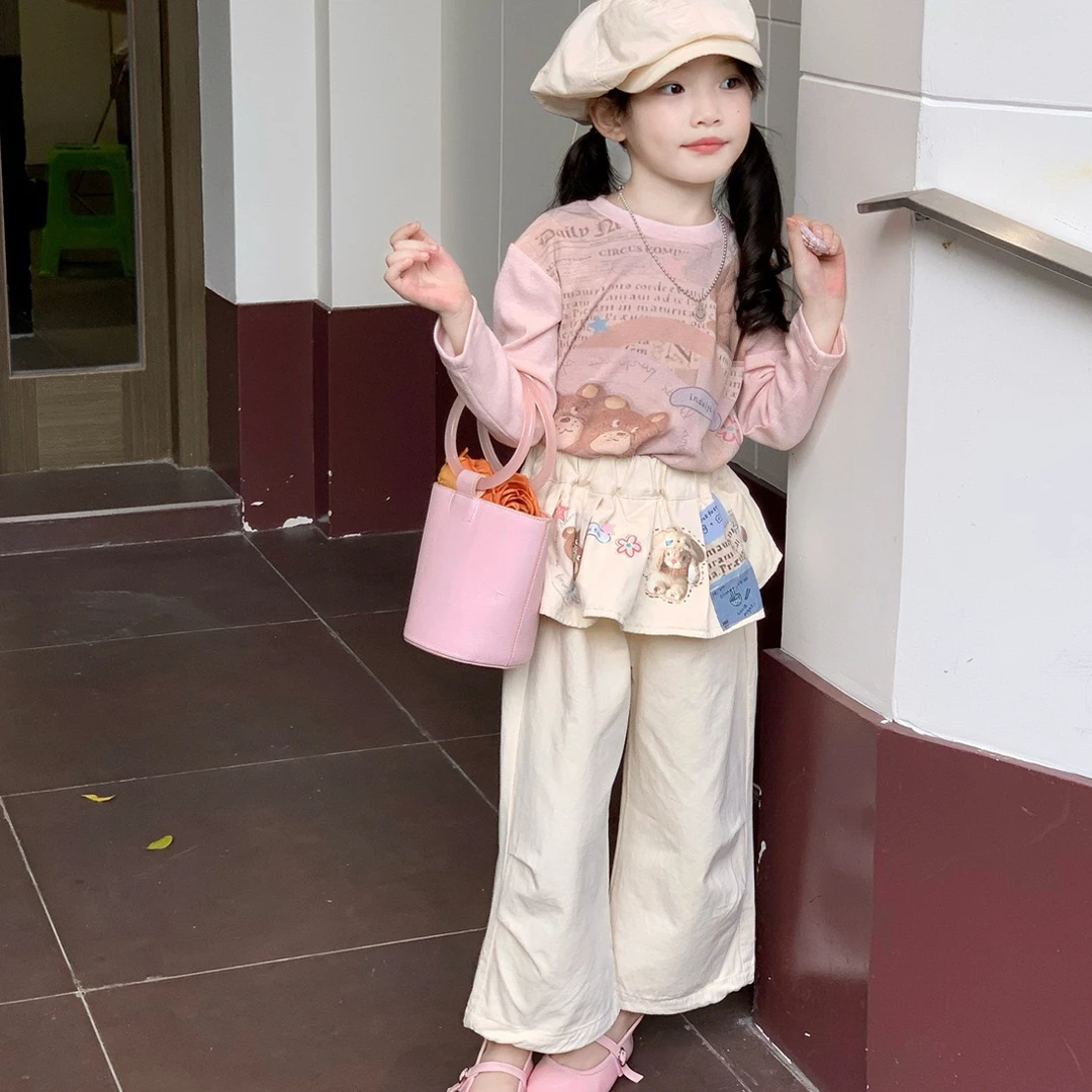 2025秋季女童童装卡通上衣T恤女韩版套装秋季屁帘卫裤休闲裤套装