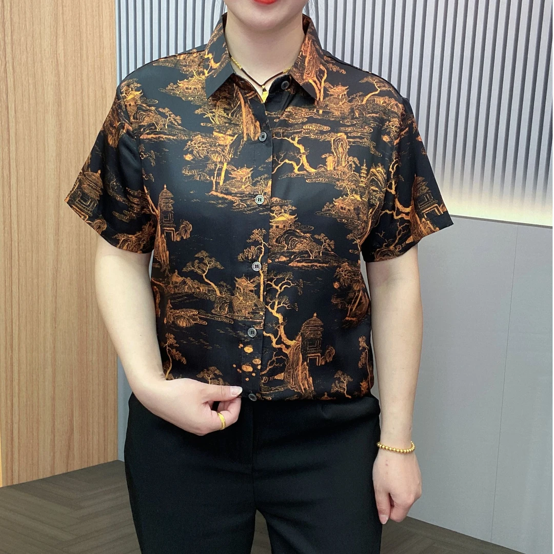 【桑蚕丝新品特惠】男士奢品级重磅真丝桑蚕丝国风山水画百搭衬衫M1