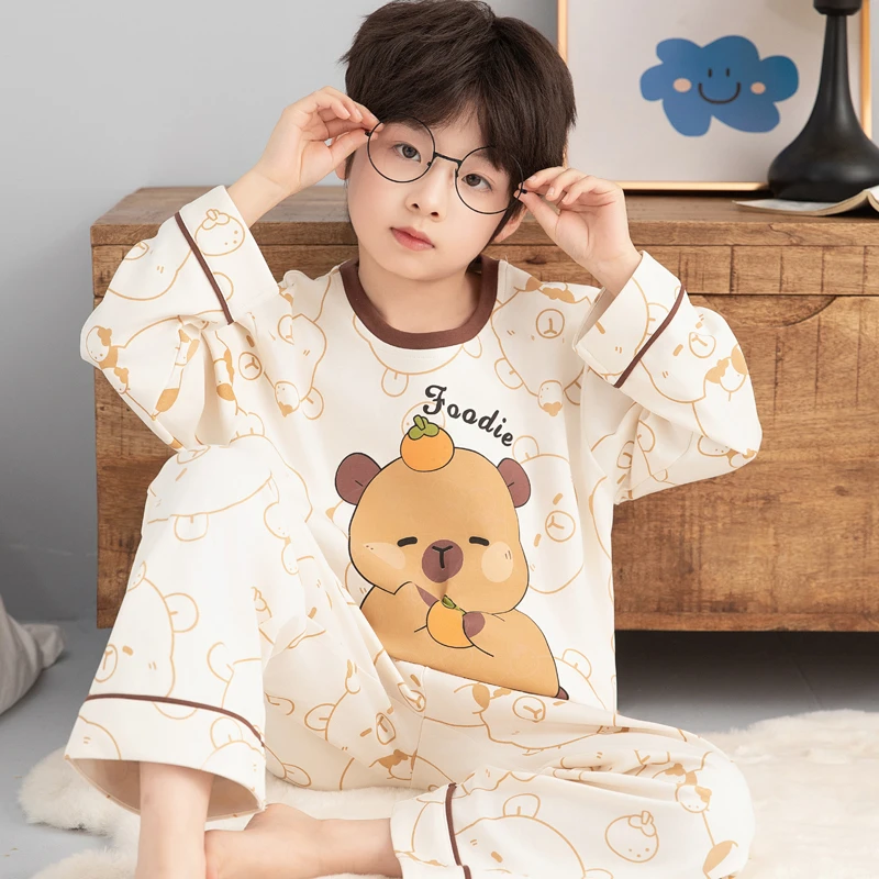2025新款男童睡衣纯棉春季长袖套装中大童男孩儿童全棉秋款家居服