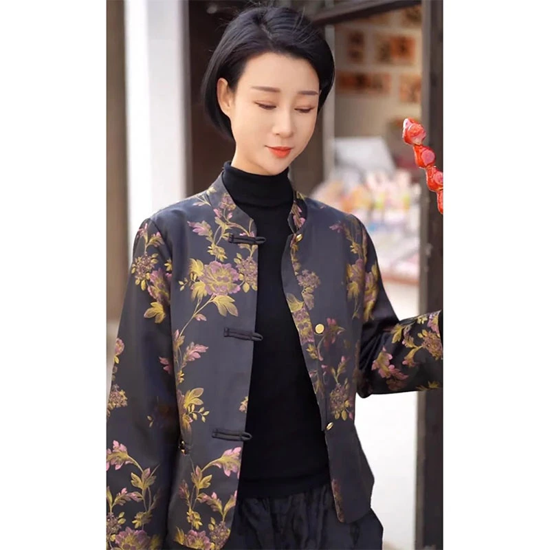 新中式国风显瘦印花立领外套女欧洲站2025春季新款气质百搭上衣潮