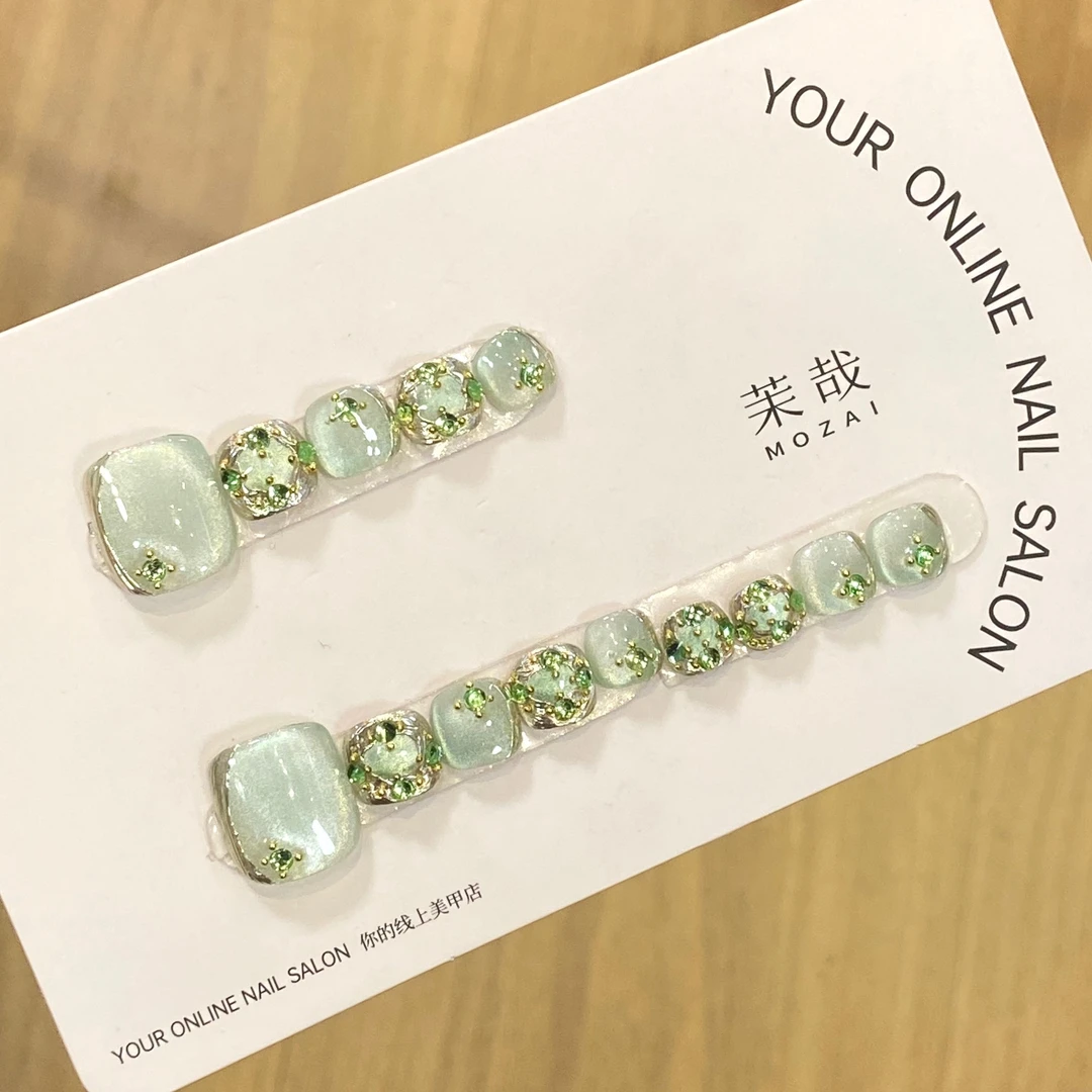 茉哉现货【翡翠宝石】纯手工定制美甲可拆卸穿戴脚甲专场A2104
