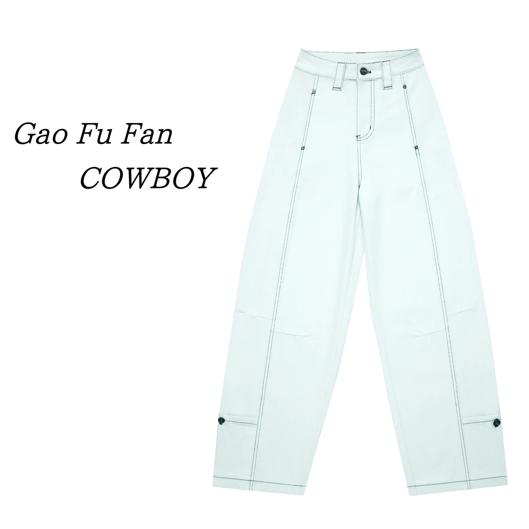 【高福蕃】2025春季新款女立体结构弯刀裤宽松潮流直筒牛仔30021#