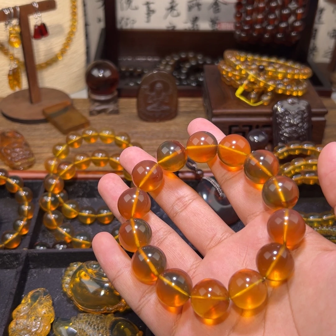 琥珀未镶嵌颈饰16mm金棕手串