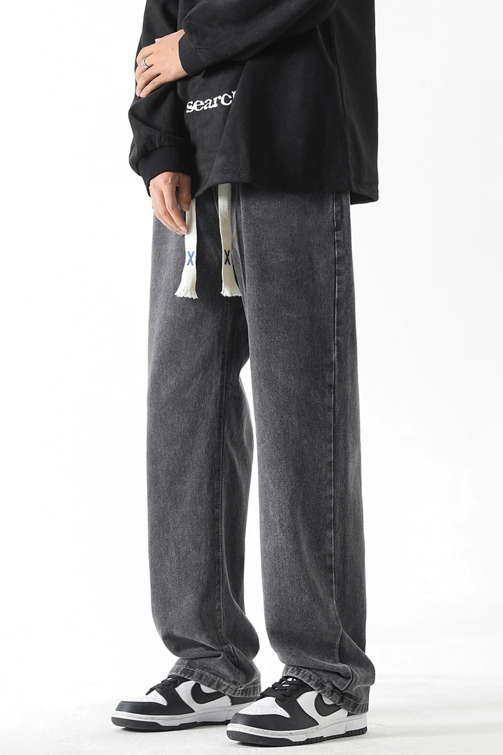 男休闲工装牛仔裤复古港风宽松水洗直筒裤休闲裤长裤高街潮流男裤