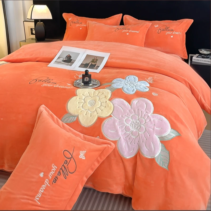 【花语4】婴儿牛奶绒床上四件套冬季珊瑚绒法兰绒床单被套双面