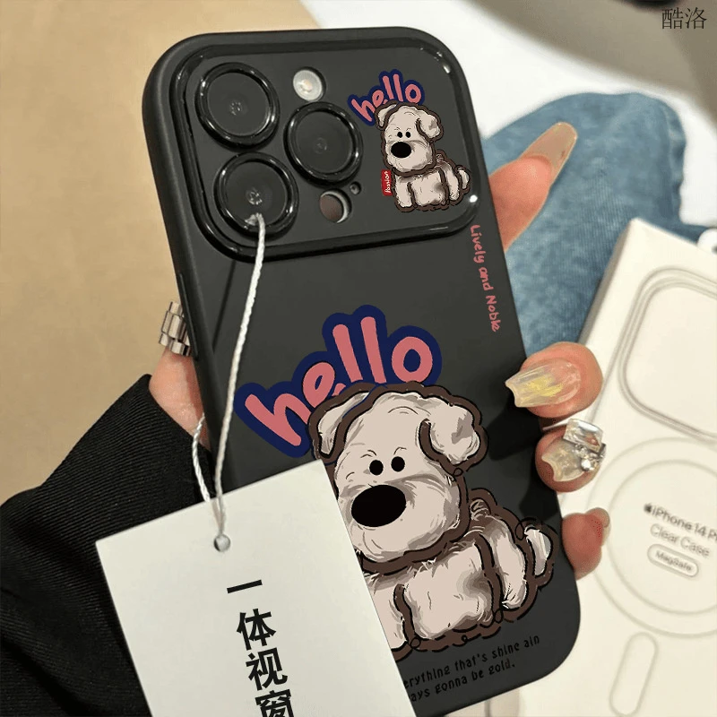 hello小狗适用苹果14promax手机壳iphone13高级黑ins风15套手机壳