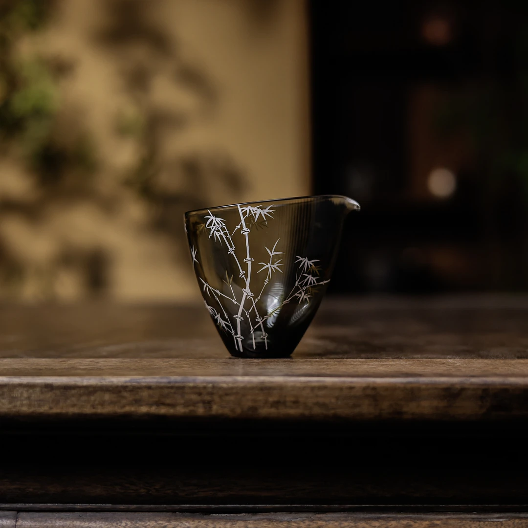 斋居 物肆手绘墨色银竹公杯（物肆0176）