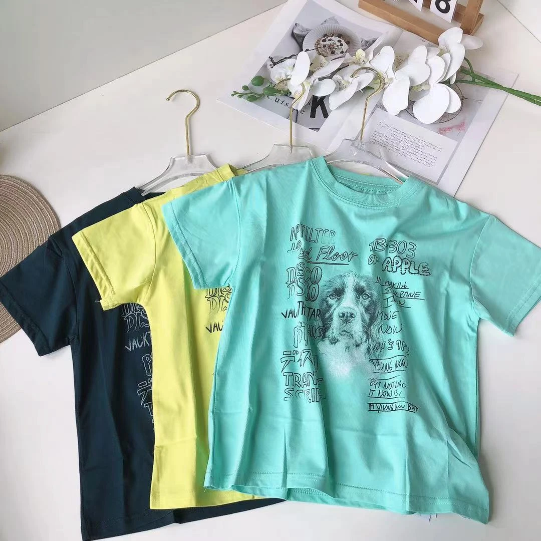 K179笔画儿童夏季短袖T恤小狗字母912