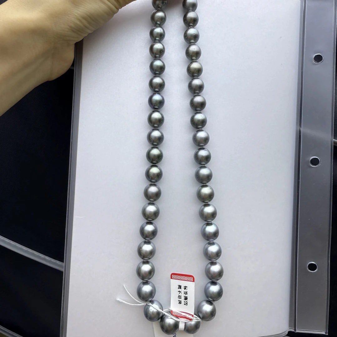天然海水珍珠大溪地铂金灰全珠链（多样性发1）