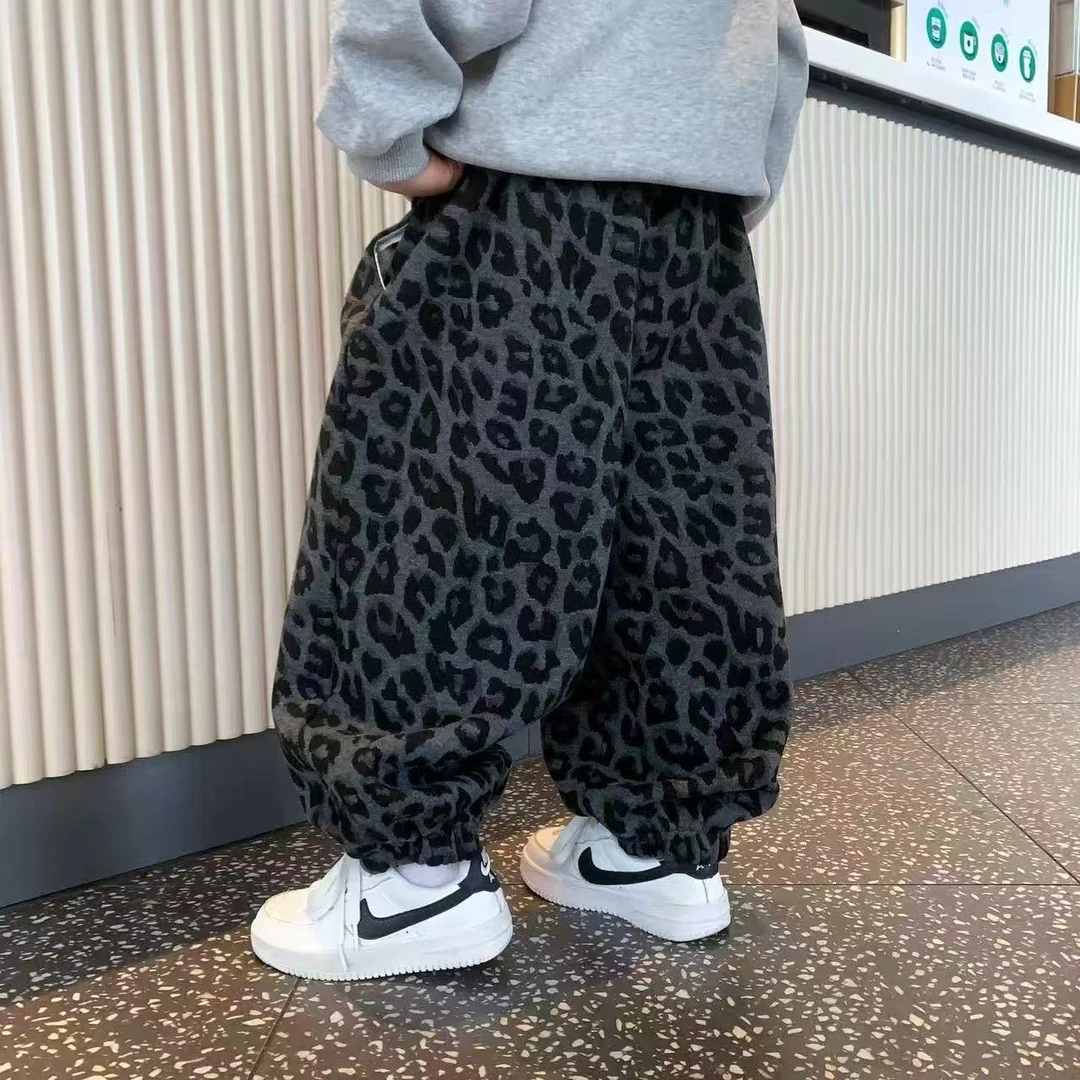 儿童裤子男童爆款2025xi新款女童秋冬季加绒春款宽松豹纹休闲裤子